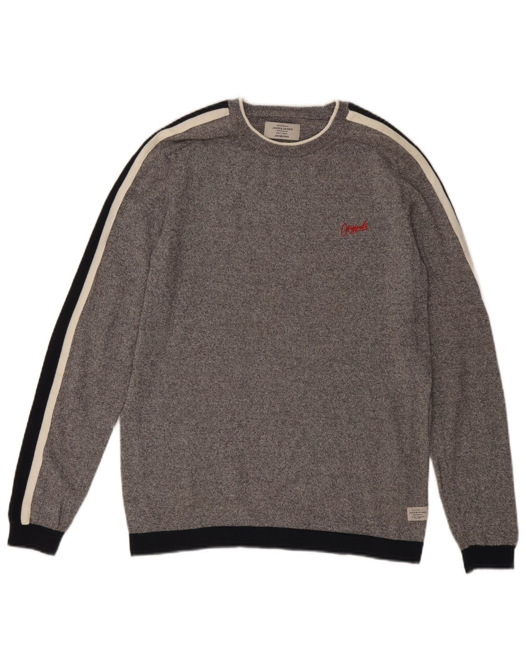 JACK & JONES Mens Crew Neck Jumper Sweater Small Grey Colourblock Cotton