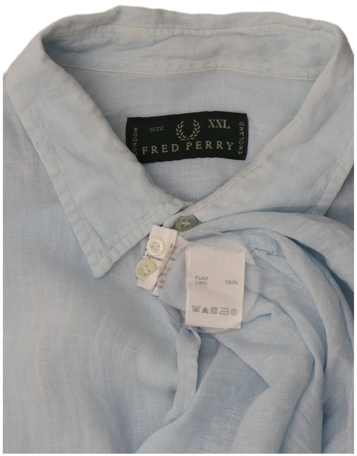 Fred Perry Mens Shirt 2XL Blue Linen