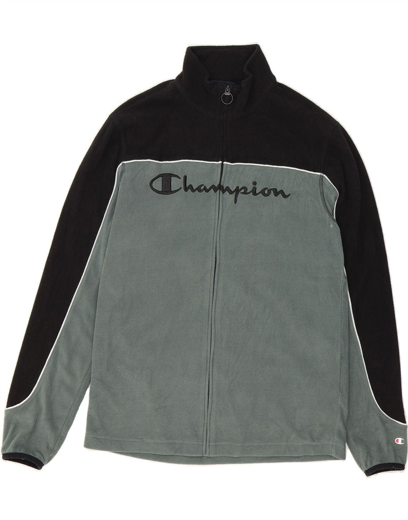 CHAMPION Mens Graphic Fleece Jacket UK 40 Large Grey Colourblock Polyester Vintage Champion and Second-Hand Champion from Messina Hembry 