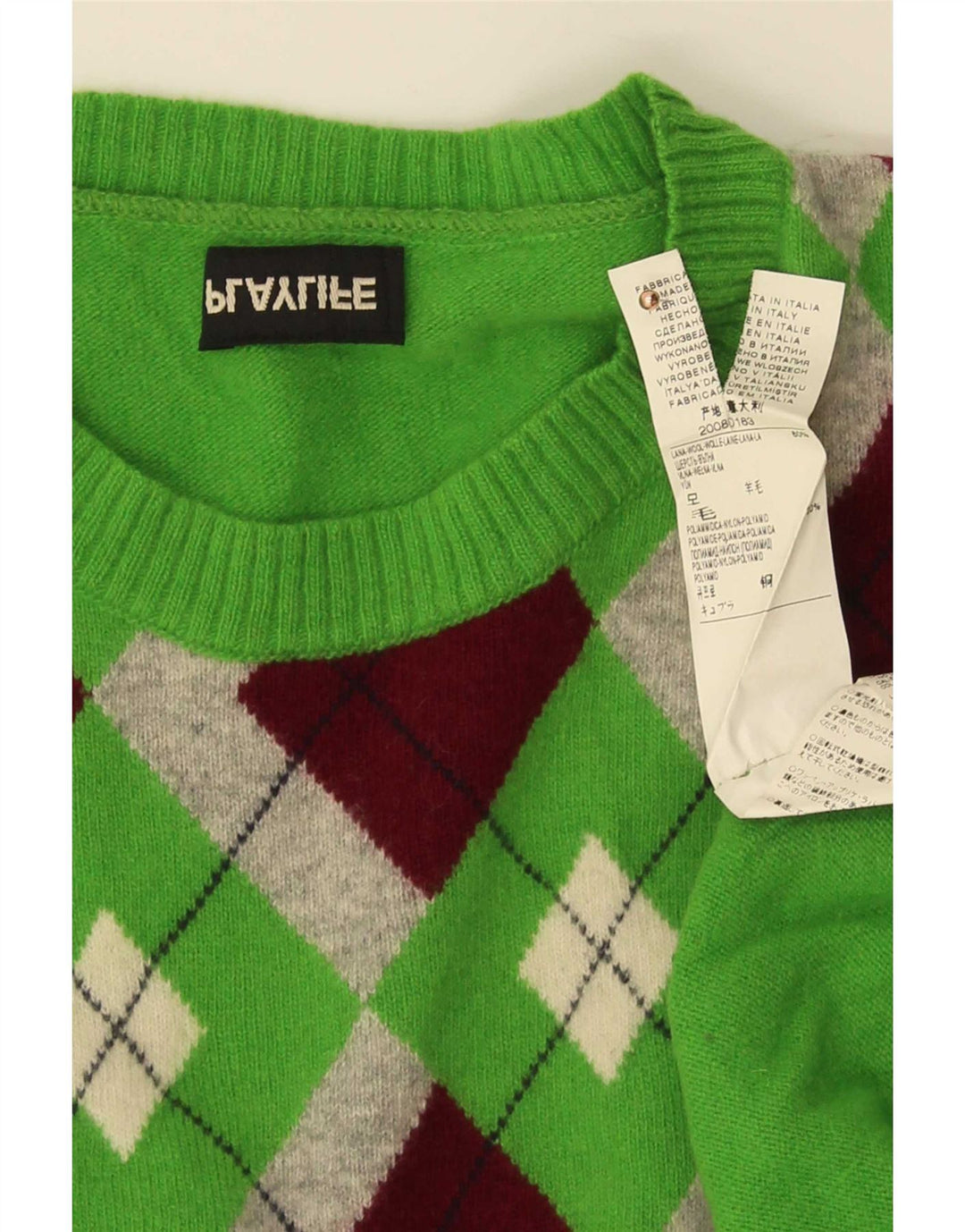Playlife Mens Crew Neck Jumper Sweater XL Green Argyle/Diamond Wool