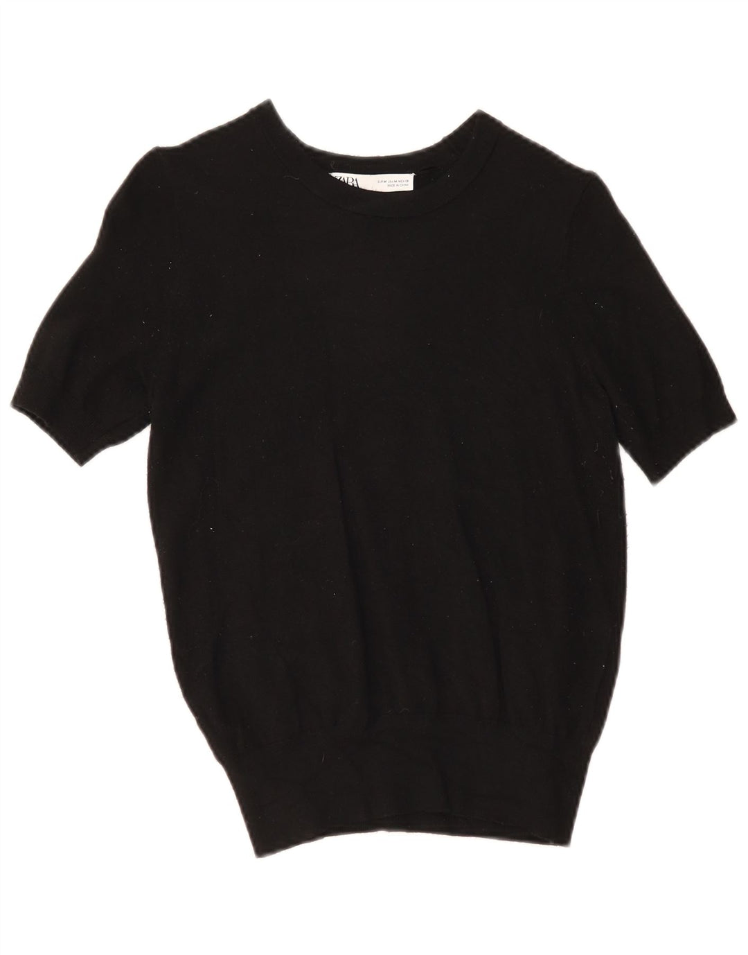 Zara Womens Knit Short Sleeve Blouse Top UK 12 Medium Black Viscose