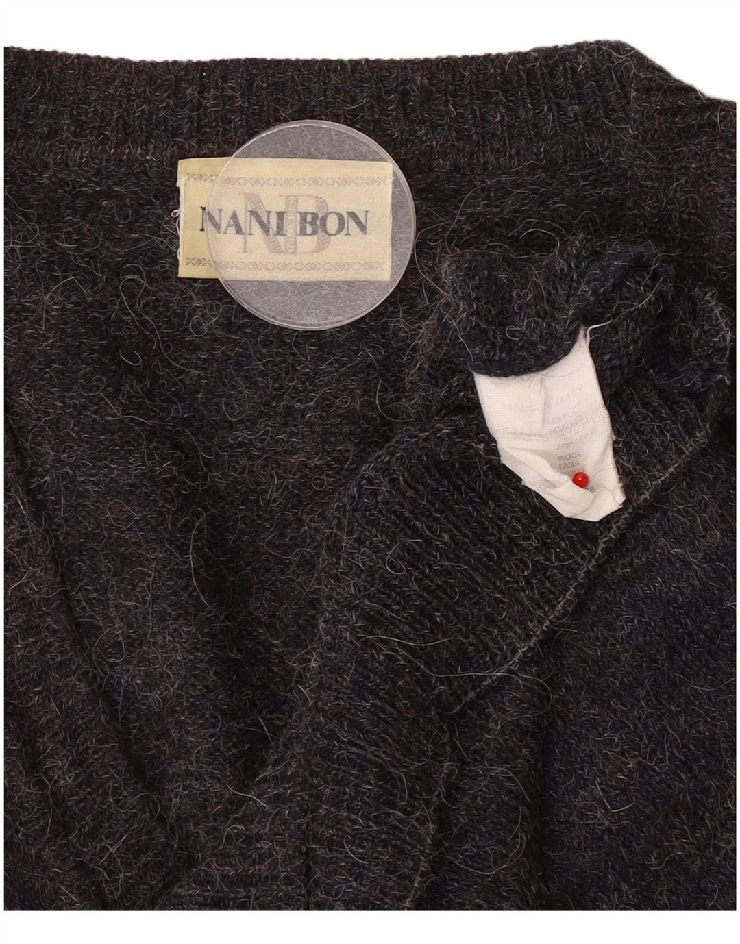 NANI BON Mens V-Neck Jumper Sweater Large Grey Geometric Acrylic