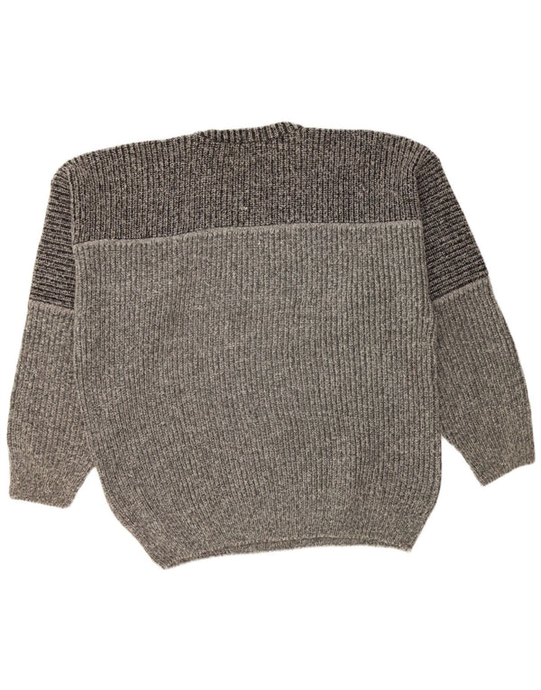 FIUME Mens Crew Neck Jumper Sweater 2XL Grey Colourblock Acrylic
