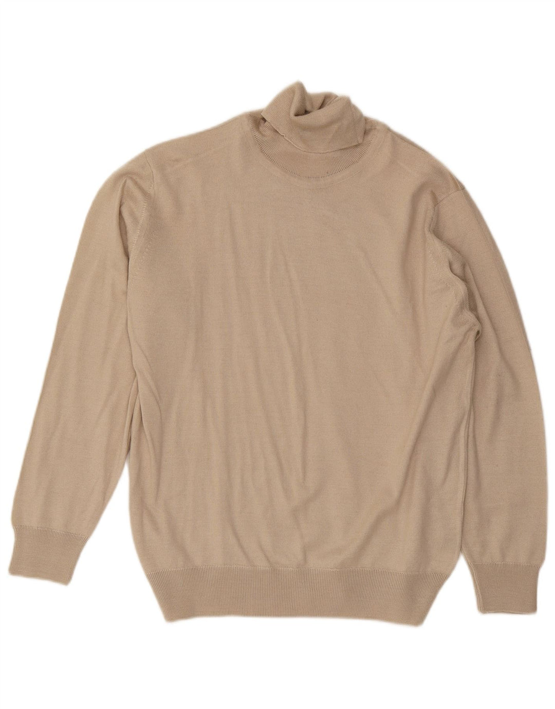 Vintage Mens Roll Neck Jumper Sweater Medium Beige Wool