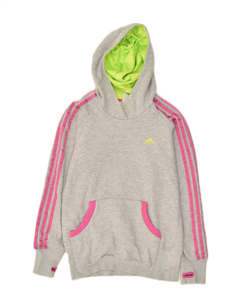 ADIDAS Girls Hoodie Jumper 15-16 Years Grey Cotton | Vintage Adidas | Thrift | Second-Hand Adidas | Used Clothing | Messina Hembry 