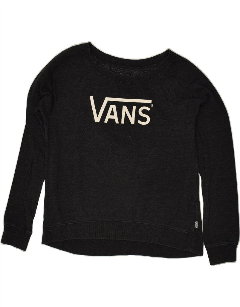 VANS Womens Graphic Sweatshirt Jumper UK 14 Medium Black Cotton | Vintage Vans | Thrift | Second-Hand Vans | Used Clothing | Messina Hembry 