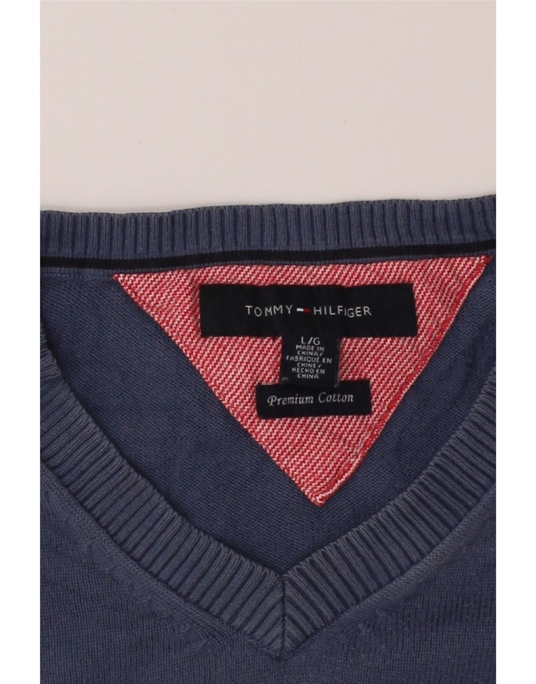 TOMMY HILFIGER Mens V-Neck Jumper Sweater Large Blue Cotton Vintage Tommy Hilfiger and Second-Hand Tommy Hilfiger from Messina Hembry 