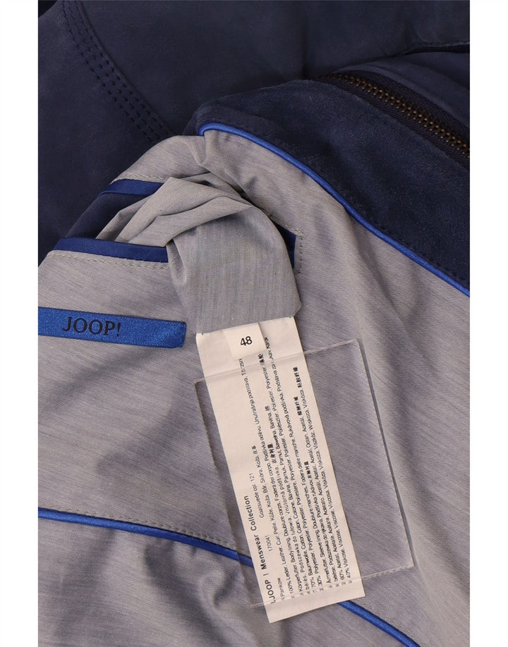 Joop Mens Suede Bomber Jacket IT 48 Medium Blue Colourblock Leather