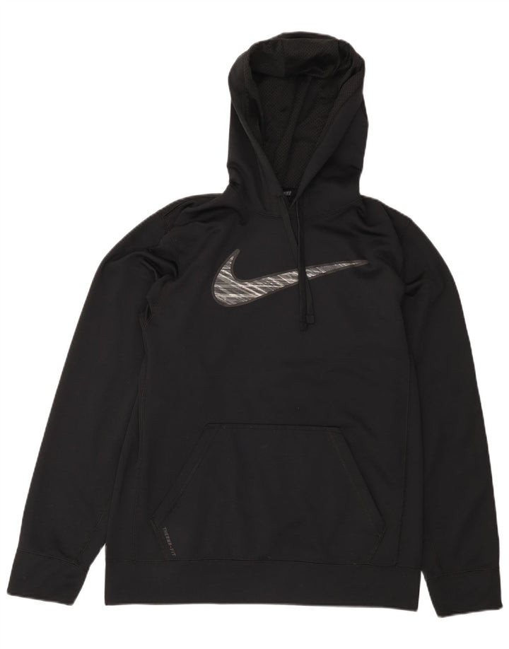 NIKE Mens Therma-Fit Graphic Hoodie Jumper Small Black Polyester