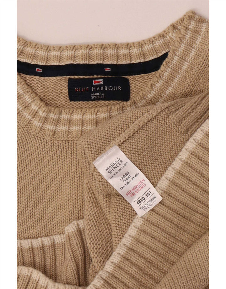 Marks & Spencer Mens Blue Harbour Crew Neck Jumper Sweater Large Beige