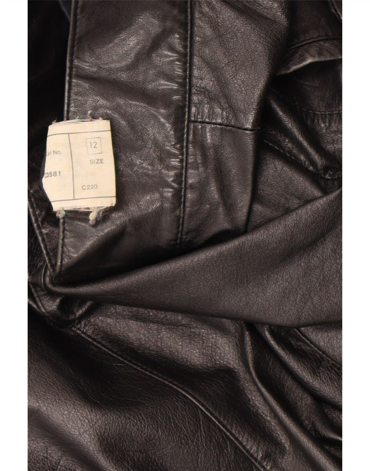 Vintage Womens Military Leather Jacket UK 12 Medium Black Leather