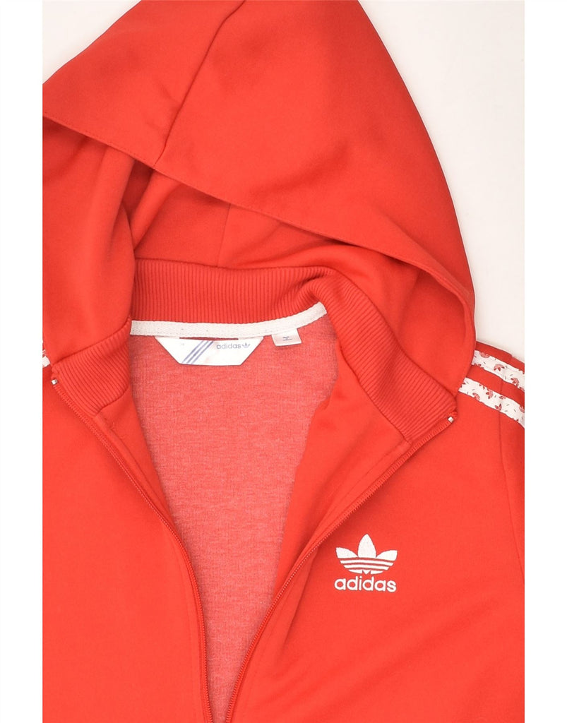 ADIDAS Womens Graphic Zip Hoodie Sweater EU 38 Medium Red Polyester | Vintage Adidas | Thrift | Second-Hand Adidas | Used Clothing | Messina Hembry 