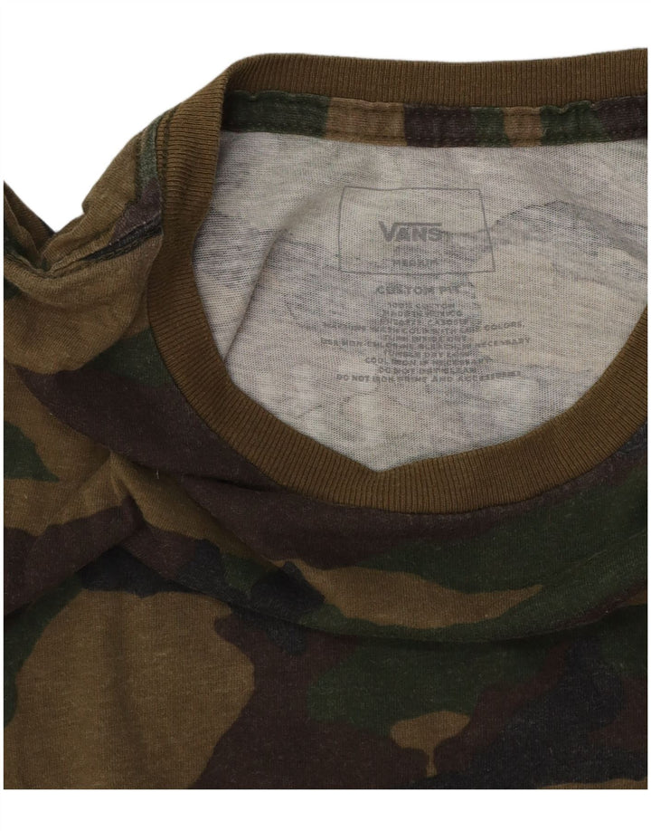 Vans Mens Custom Fit Graphic T-Shirt Top Medium Khaki Camouflage Cotton