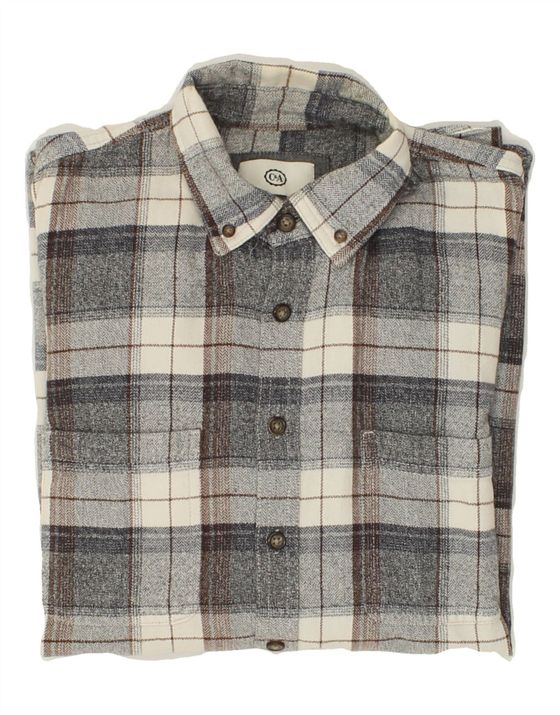 C&A Mens Flannel Shirt Medium Grey Check Cotton | Vintage C&A | Thrift | Second-Hand C&A | Used Clothing | Messina Hembry 