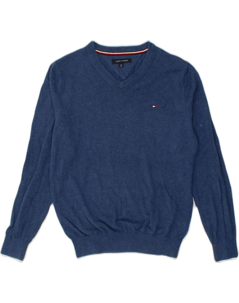 TOMMY HILFIGER Mens V-Neck Jumper Sweater Small Blue Cotton | Vintage Tommy Hilfiger | Thrift | Second-Hand Tommy Hilfiger | Used Clothing | Messina Hembry 