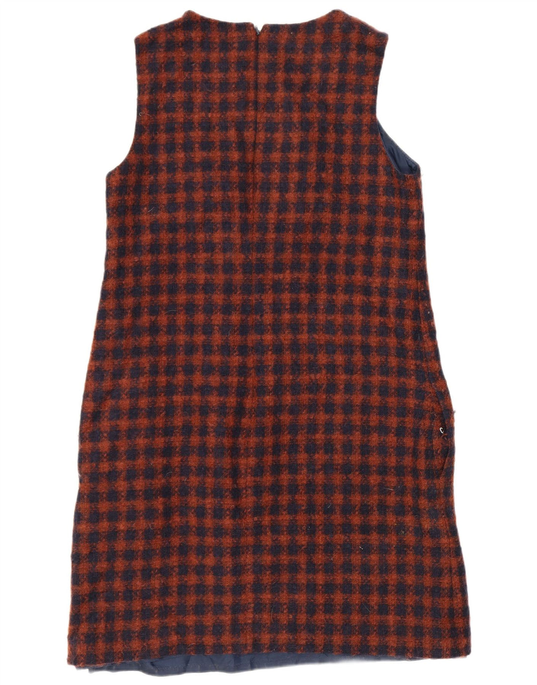 Hobbs Womens Sleeveless Shift Dress UK 12 Medium Navy Blue Check Wool