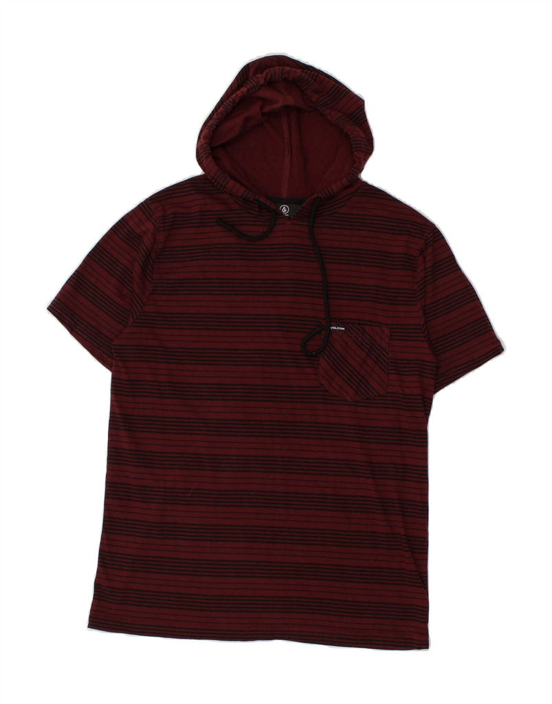 VOLCOM Mens Hooded T-Shirt Top Small Burgundy Striped Cotton | Vintage Volcom | Thrift | Second-Hand Volcom | Used Clothing | Messina Hembry 