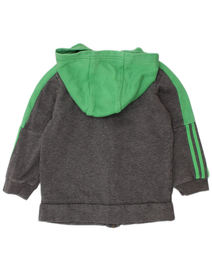 ADIDAS Boys Zip Hoodie Sweater 2-3 Years Grey Colourblock Cotton