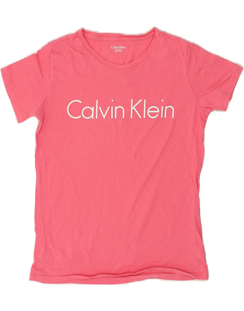 CALVIN KLEIN Girls Graphic T-Shirt Top 14-15 Years Pink Cotton | Vintage Calvin Klein | Thrift | Second-Hand Calvin Klein | Used Clothing | Messina Hembry 