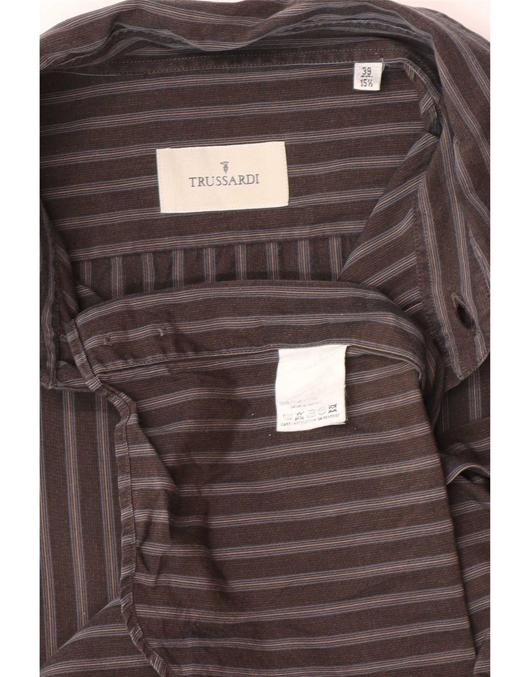 Trussardi Mens Shirt Size 39 15 1/2 Medium Grey Striped Cotton
