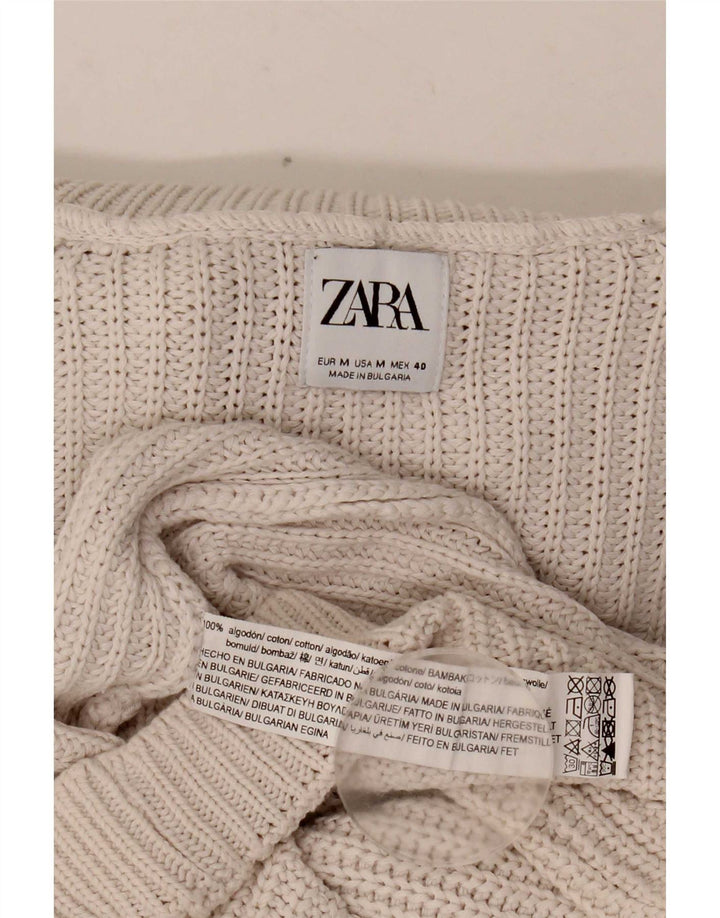 Zara Mens Roll Neck Jumper Sweater Medium Beige Cotton