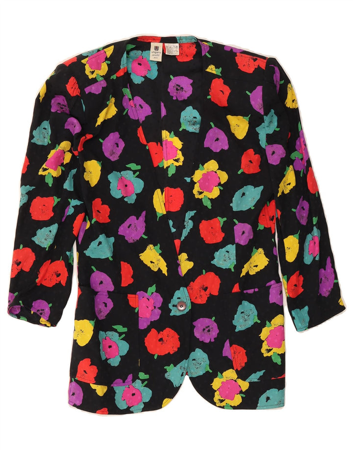 UNGARO Womens Longline 1 Button Blazer Jacket UK 14 Medium Black Floral Vintage Ungaro and Second-Hand Ungaro from Messina Hembry 