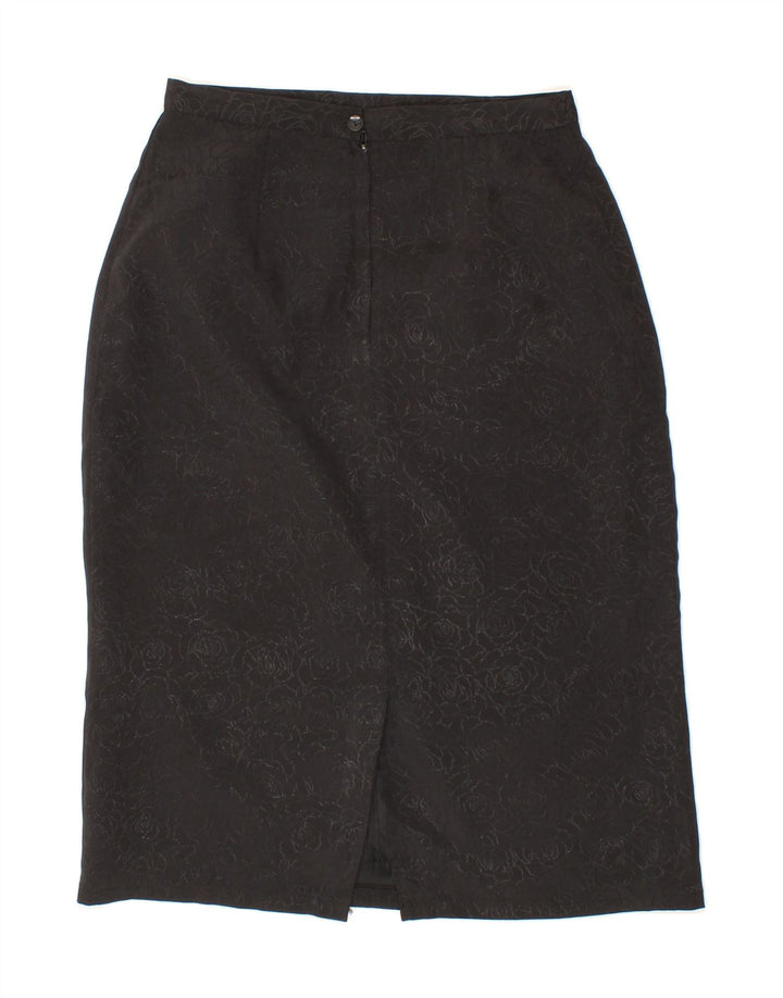 VINTAGE Womens Pencil Skirt UK 14 Medium W28 Black Floral Polyester Vintage Vintage and Second-Hand Vintage from Messina Hembry 