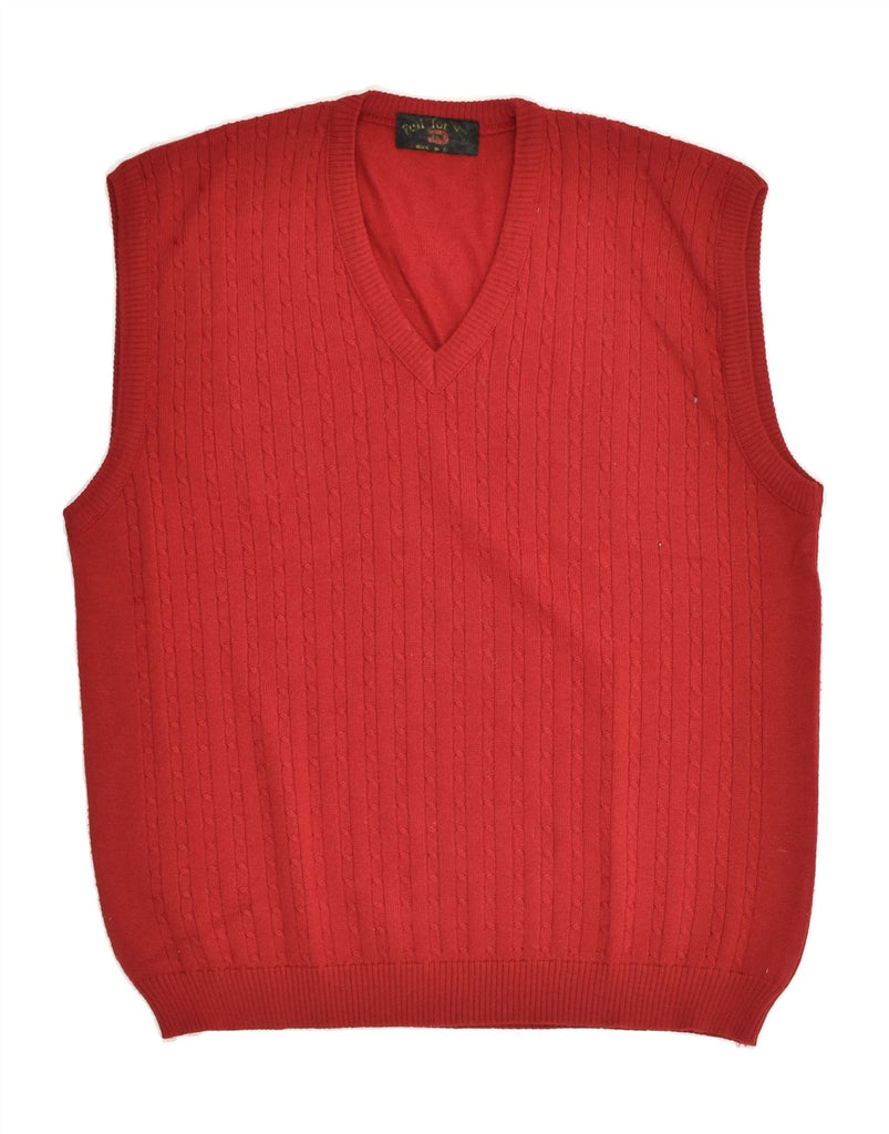 VINTAGE Mens Vest Tank Top Medium Red Acrylic | Vintage Vintage | Thrift | Second-Hand Vintage | Used Clothing | Messina Hembry 