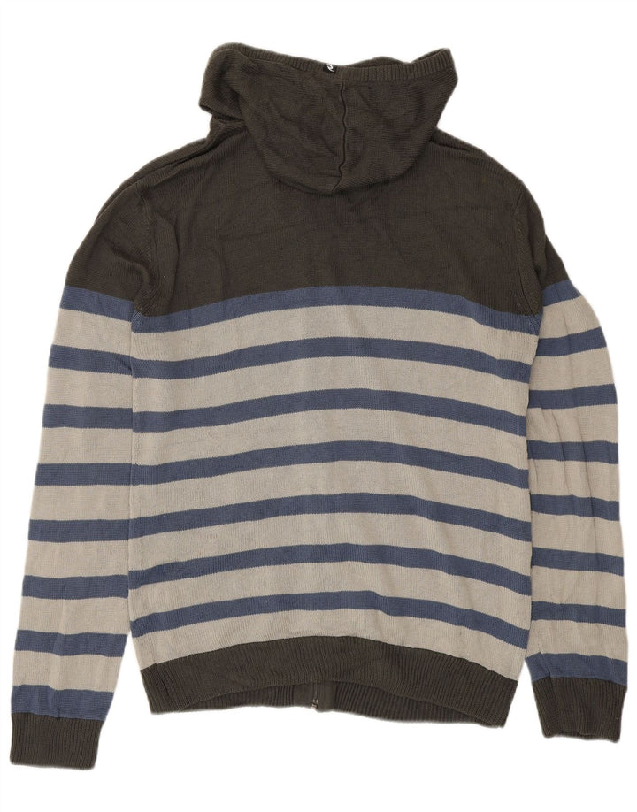 Rip Curl Mens Hooded Cardigan Sweater Medium Grey Striped