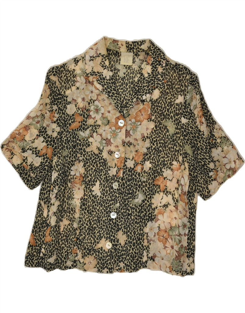 VINTAGE Womens Short Sleeve Shirt IT 44 Medium Beige Floral | Vintage Vintage | Thrift | Second-Hand Vintage | Used Clothing | Messina Hembry 