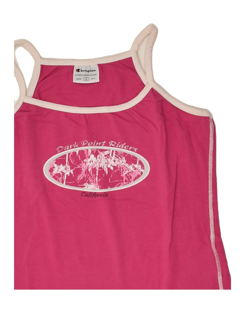 CHAMPION Girls Graphic Vest Top 9-10 Years Large Pink Cotton | Vintage Champion | Thrift | Second-Hand Champion | Used Clothing | Messina Hembry 