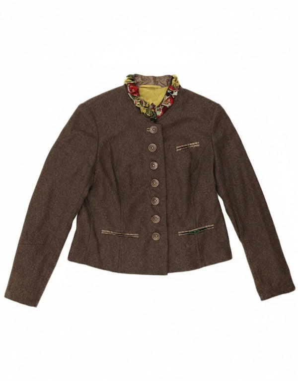 Vintage Womens 7 button Blazer Jacket EU 42 Large Brown Virgin Wool