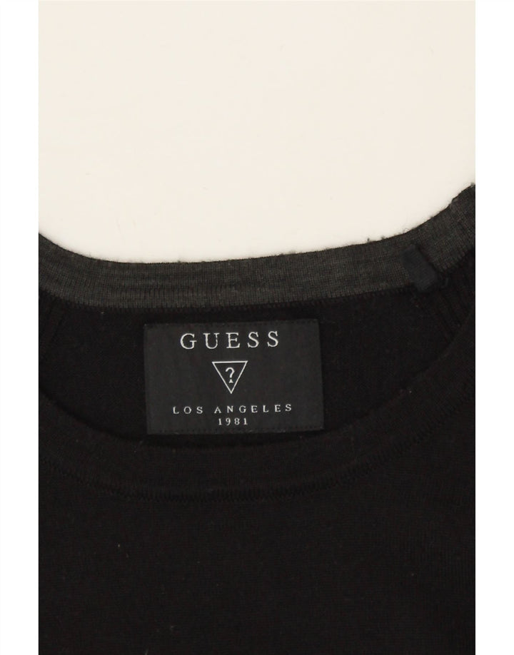 GUESS Womens Graphic Crew Neck Jumper Sweater UK 14 Medium Black Vintage Guess and Second-Hand Guess from Messina Hembry 