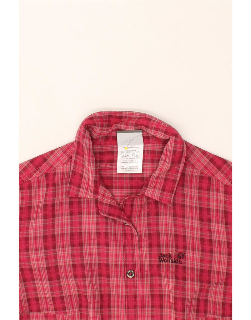 JACK WOLFSKIN Womens Short Sleeve Shirt UK 10 Small Pink Check Polyester Vintage Jack Wolfskin and Second-Hand Jack Wolfskin from Messina Hembry 