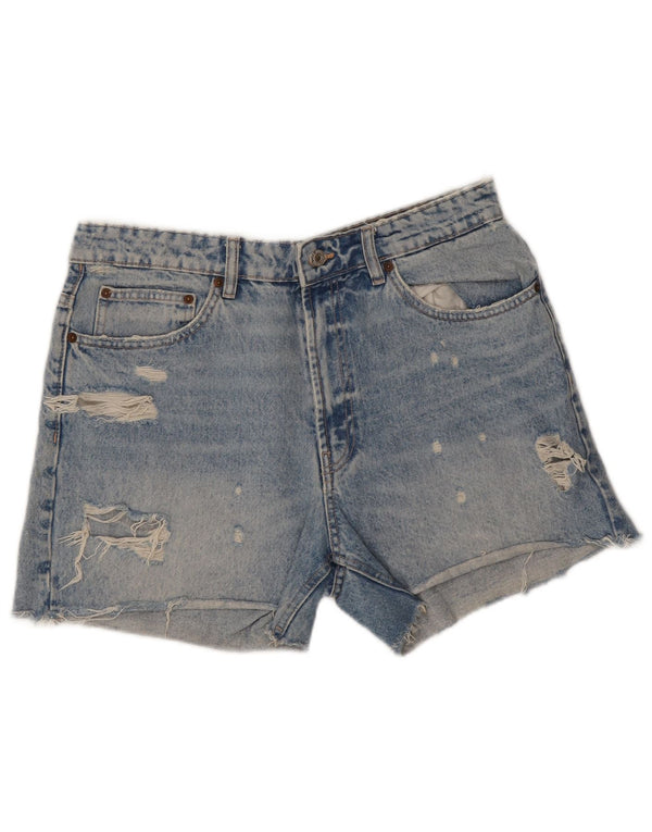 Zara Womens Distressed Denim Shorts EU 42 Large W32 Blue Cotton