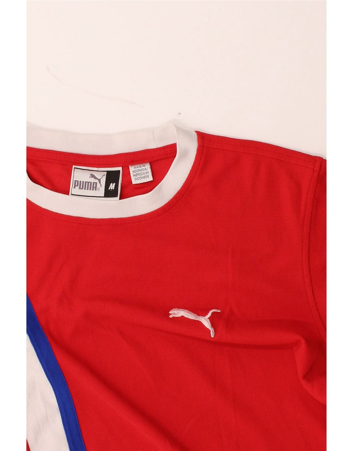 PUMA Mens T-Shirt Top Medium Red Colourblock Polyester Vintage Puma and Second-Hand Puma from Messina Hembry 