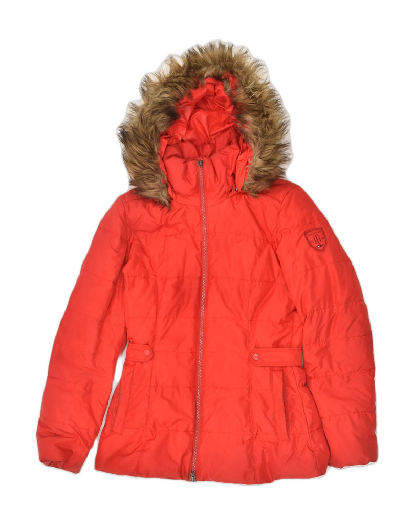 TOMMY HILFIGER Womens Hooded Padded Jacket UK 10 Small Red Polyester | Vintage Tommy Hilfiger | Thrift | Second-Hand Tommy Hilfiger | Used Clothing | Messina Hembry 