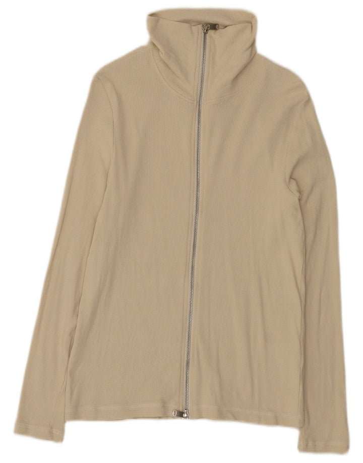 Marks & Spencer Womens Tracksuit Top Jacket UK 12 Medium  Beige Cotton