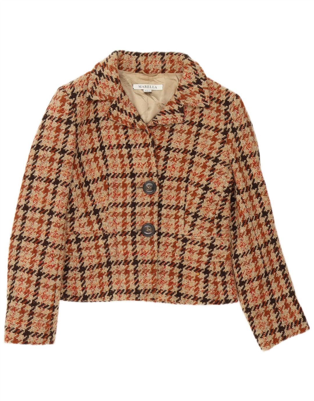 Marella Womens Blazer Jacket UK 12 Medium Brown Houndstooth Classic