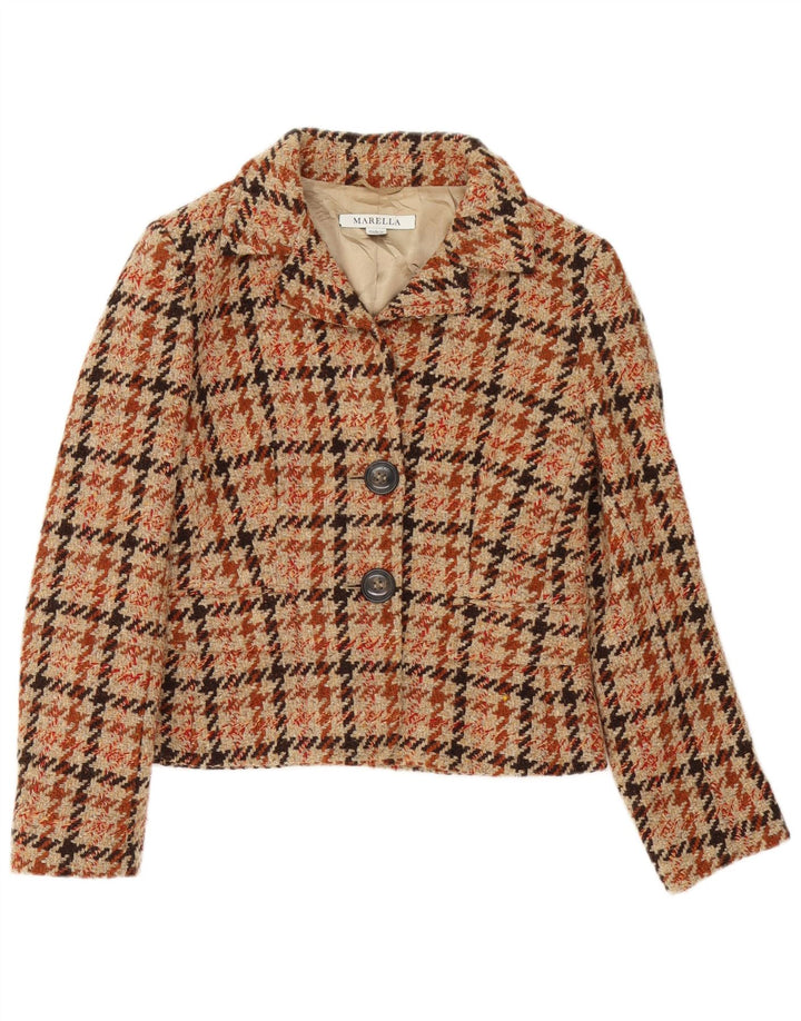 Marella Womens Blazer Jacket UK 12 Medium Brown Houndstooth Classic