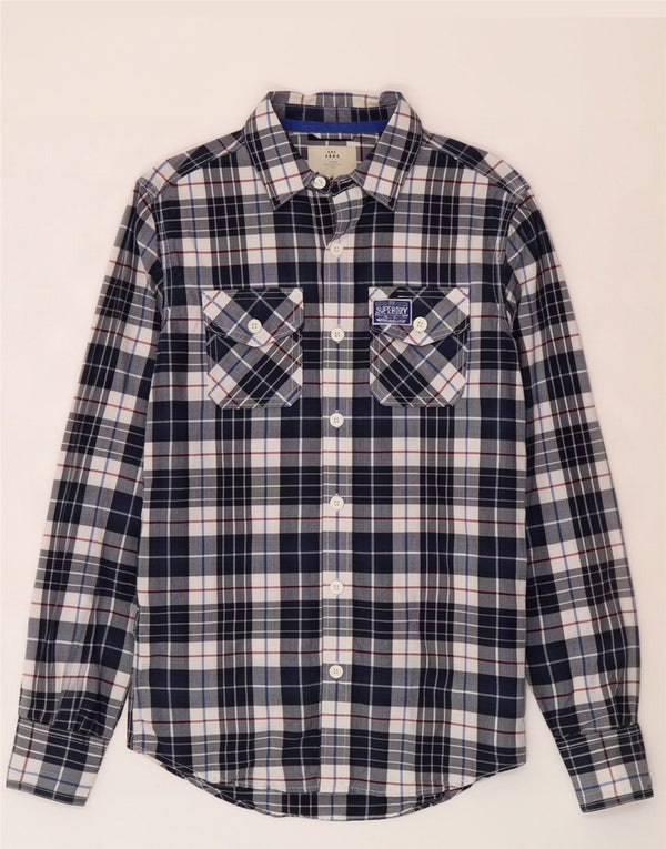 Superdry Mens Shirt Small Navy Blue Check Cotton