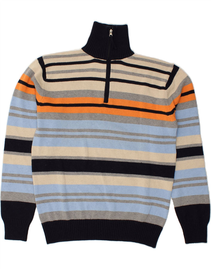 VINTAGE Mens Zip Neck Jumper Sweater 2XL Multicoloured Striped Cotton | Vintage Vintage | Thrift | Second-Hand Vintage | Used Clothing | Messina Hembry 
