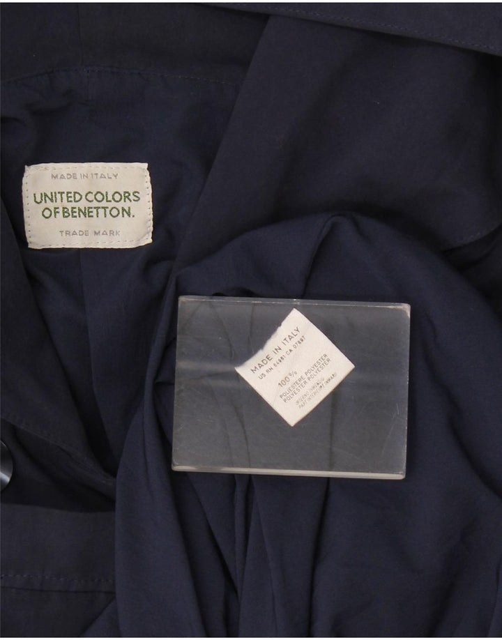 Benetton Womens Hooded Oversized Double Breasted Coat UK 18 XL Navy Blue