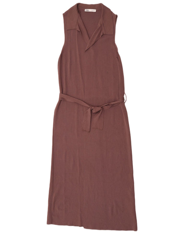 Zara Womens Sleeveless Maxi Dress UK 12 Medium Brown Viscose