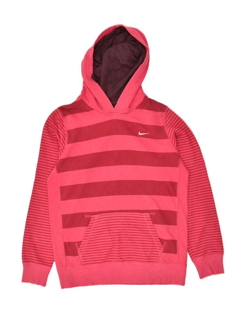 NIKE Girls Hoodie Jumper 13-14 Years XL Pink Striped Cotton | Vintage Nike | Thrift | Second-Hand Nike | Used Clothing | Messina Hembry 