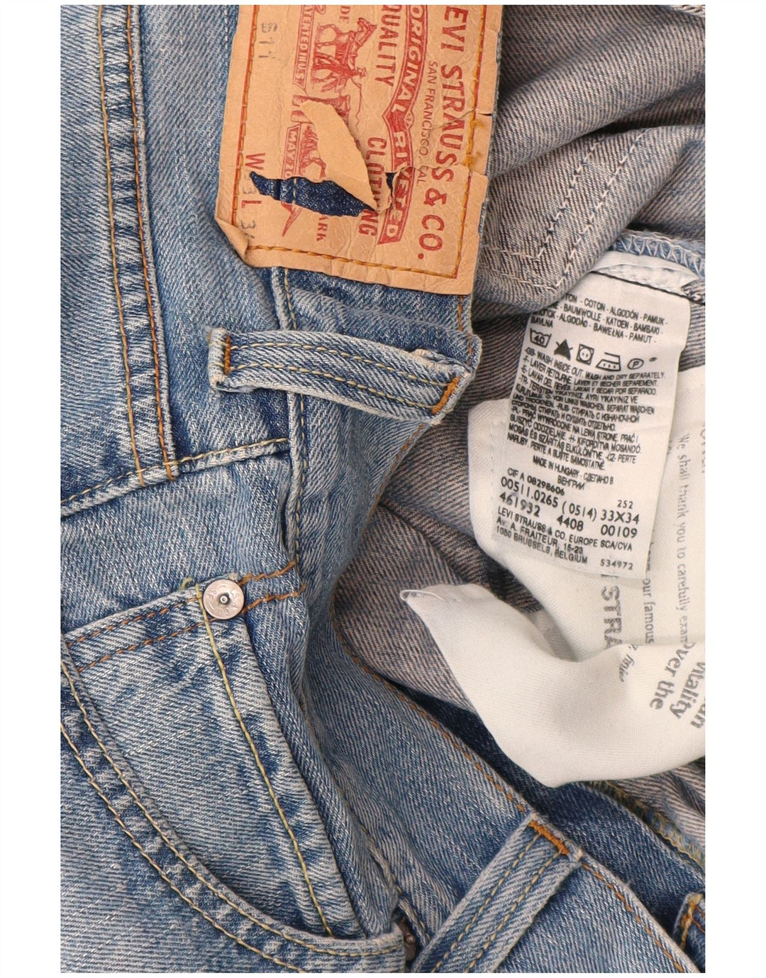 Levi's Mens 511 Slim Jeans W33 L34 Blue Cotton