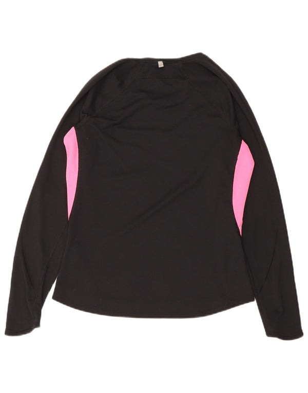Nike Womens Dri Fit Top Long Sleeve UK 12/14 Medium Black Colourblock