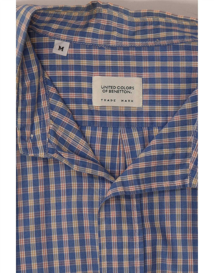 Benetton Mens Shirt Medium Blue Check Cotton