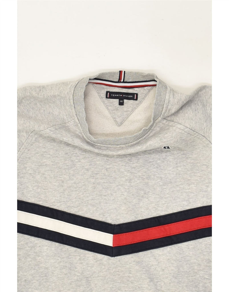 TOMMY HILFIGER Boys Sweatshirt Jumper 9-10 Years Grey Striped Cotton | Vintage Tommy Hilfiger | Thrift | Second-Hand Tommy Hilfiger | Used Clothing | Messina Hembry 