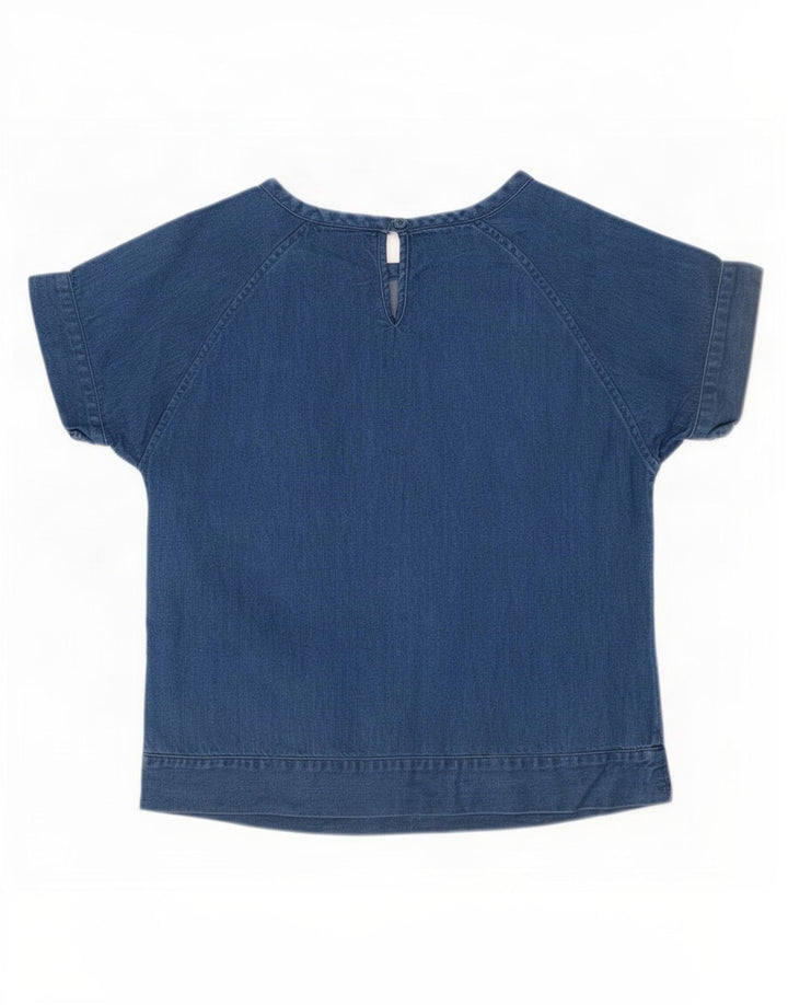 Marks & Spencer Womens Denim Blouse Top UK 12 Medium Blue Cotton